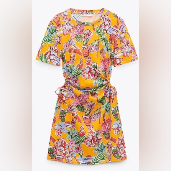 Zara Dresses & Skirts - Zara Orange Mini Tropical Jungle Print Cutout Dress